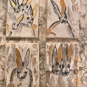 Abstract Rabbit Art Painting Set - Gold, Gray, White